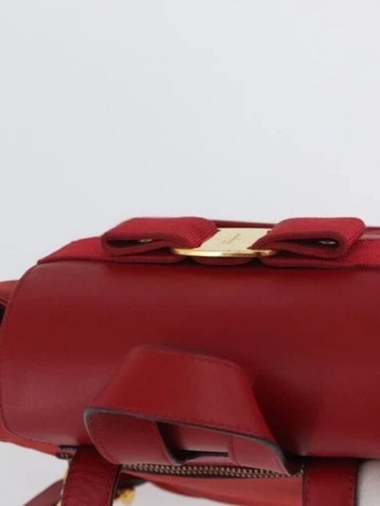 Salvatore Ferragamo Vala Backpack Suede Red Gold Auth BA11218 main image 11